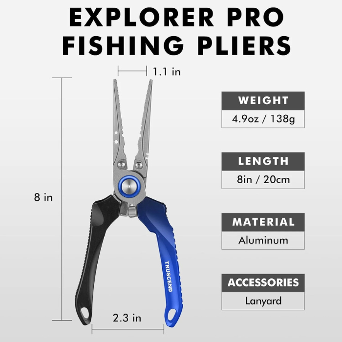 TRUSCEND Fishing Pliers – Saltwater Resistant Multi-Function Fishing Tool with Line Cutter, Split Ring & Crimping – Lightweight Aluminum Fishing Gear for Freshwater & Offshore Anglers