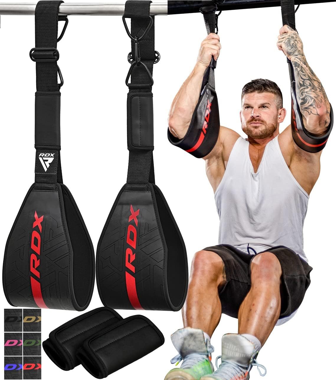 AB Straps for Pull Up Bar Hanging (Pair), Maya Hide Leather, Abdominal Muscle Building Padded Arm Support Slings with D-Ring Strap, Leg Raise Exercise Fitness Workout Strength Training, Men Women