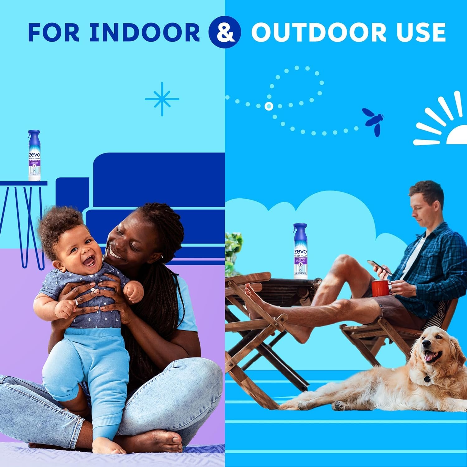 Zevo Flying Insect Killer Spray – Indoor/Outdoor Contact Bug Spray with Rosemary & Cornmint Essential Oils (10 oz)