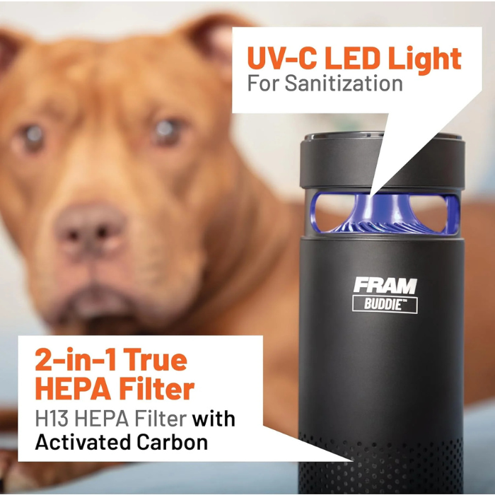 FRAM Buddie HEPA Air Purifier H13 Filtration & UV-C LED Sanitization, Cable-Free Rechargeable Portable Air Purifier for Home, Car, Office & Outdoor Travel