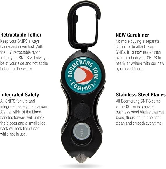 Boomerang Tool Company SNIP Fishing Line Cutters with Retractable Tether and Stainless Steel Blades that Cut Braid, Mono and Fluor Lines Clean and Smooth!