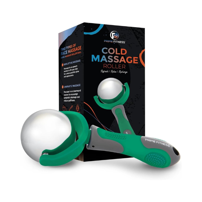 Green Cold Massage Roller Ball with Handle – Reusable Stainless Steel Cryotherapy Roller for Hot & Cold Tissue Relief, Deep Tissue Trigger-Point Therapy
