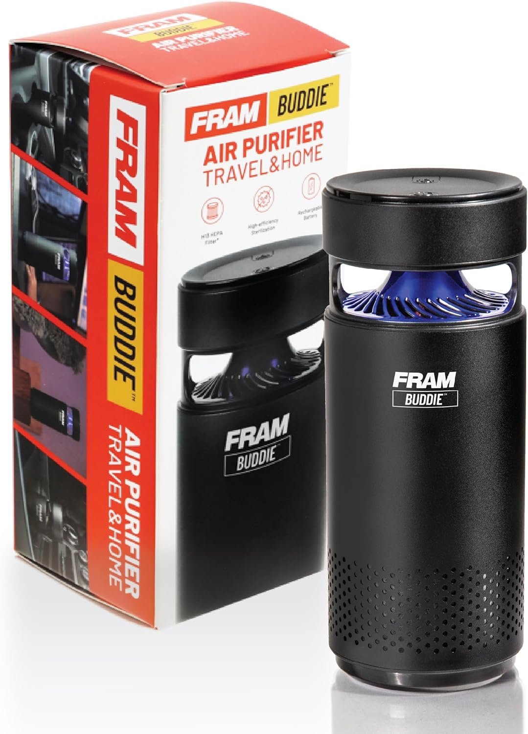 FRAM Buddie HEPA Air Purifier H13 Filtration & UV-C LED Sanitization, Cable-Free Rechargeable Portable Air Purifier for Home, Car, Office & Outdoor Travel