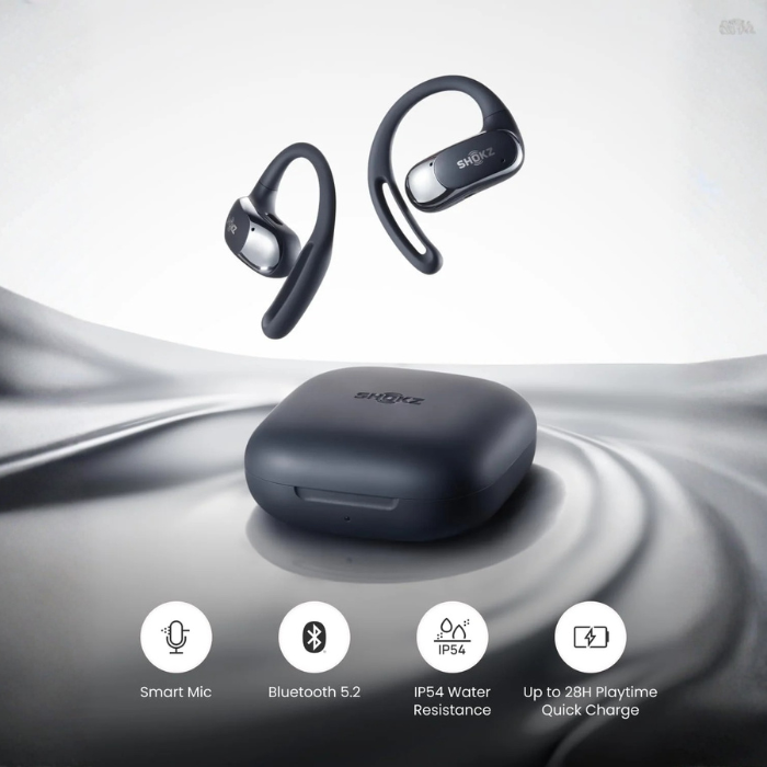 SHOKZ OpenFit Air - Open-Ear Headphones, True Wireless Earbuds, Water Resistant, Secure Earhooks for Daily Use, Black