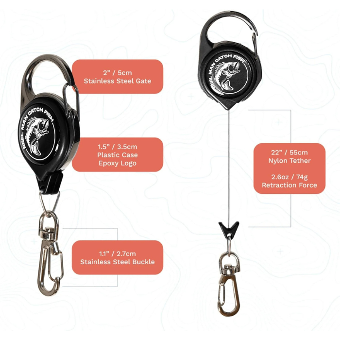 Hook-Eze Fishing Zinger Retractor – Durable Clip-On Retractable Lanyard for Anglers, Keeps Tools Secure & Accessible – Rust-Resistant Gear Holder for Freshwater & Saltwater Fishing