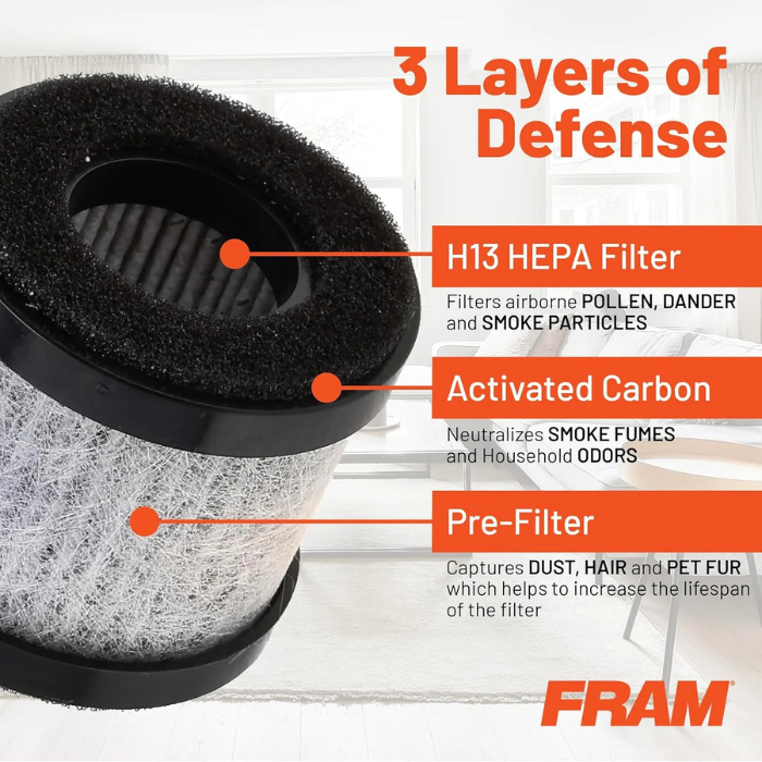 FRAM H13 HEPA Filtration Air Purifier Replacement Filter for Model CAP30100 & CAP30200 | For Home, Car, Outdoor & Sport Use | Cleans Air of Smoke, Dust & Other Contaminants | Provides 500 Hours of Use