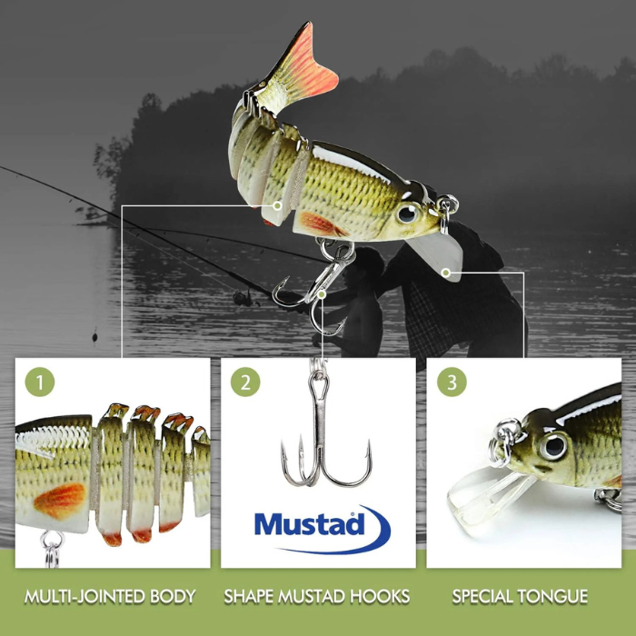TRUSCEND Sunfish Swimbait – Multi-Jointed Lifelike Fishing Lure with 3D Eyes & Realistic Swimming Action – Slow Sinking Hard Bait for Bass, Trout, Pike & Freshwater Predators