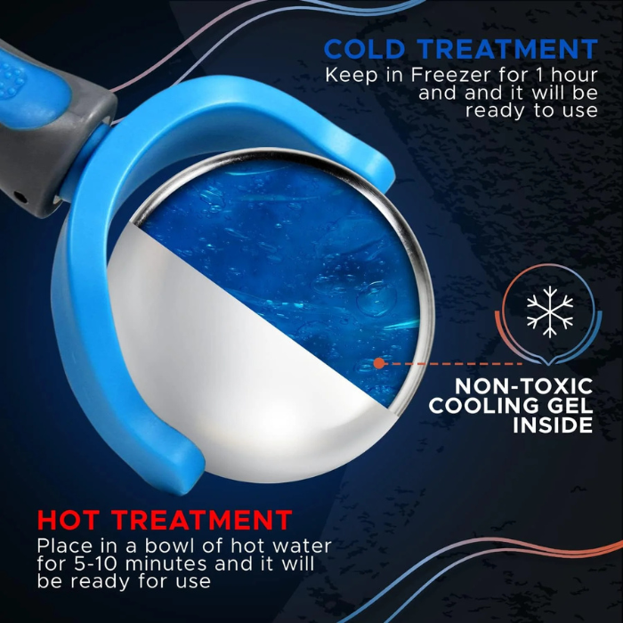Blue Cold Massage Roller Ball with Handle – Reusable Stainless Steel Cryotherapy Roller for Hot & Cold Tissue Relief, Deep Tissue Trigger-Point Therapy