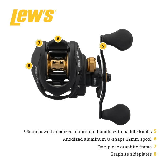 Lew’s Classic Speed Spool Baitcast Reel – Low-Profile Baitcaster with Lightweight Graphite Frame, Smooth Multi-Bearing System & Adjustable Braking – Right-Hand Retrieve Fishing Reel