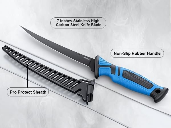Fillet Knife and Bait Knife Set Performance 5"-6"-7" Flex Razor Sharp Stainless-Steel Blade with Sheath for Filleting and Boning, Pro Fishing Gear and Equipment Tools