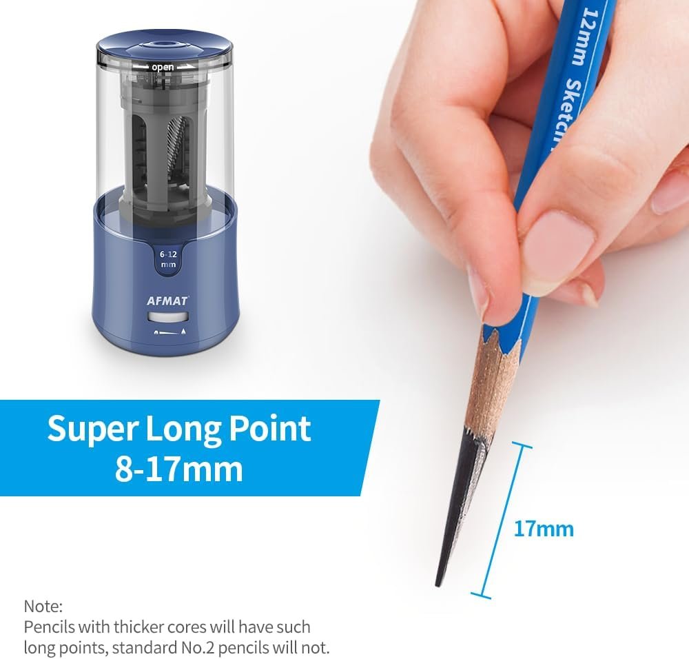 AFMAT Electric Pencil Sharpener – Heavy Duty Auto-Stop Sharpener for Sketching, Drawing & Colored Pencils – Fast, Portable & Durable Sharpener for Artists, Students & Professionals