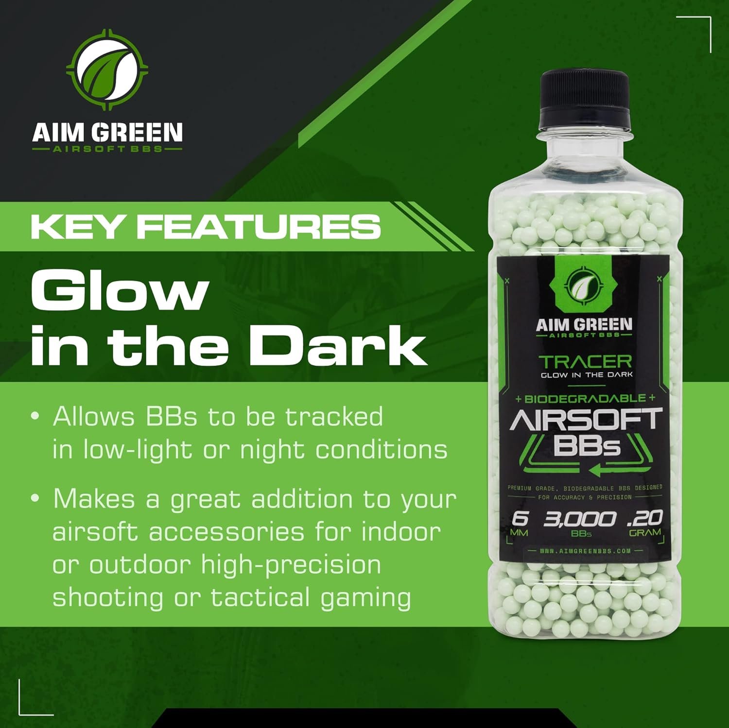 Tracer Biodegradable Airsoft BBS, Glow-in-The-Dark BBS, 3,000 Count