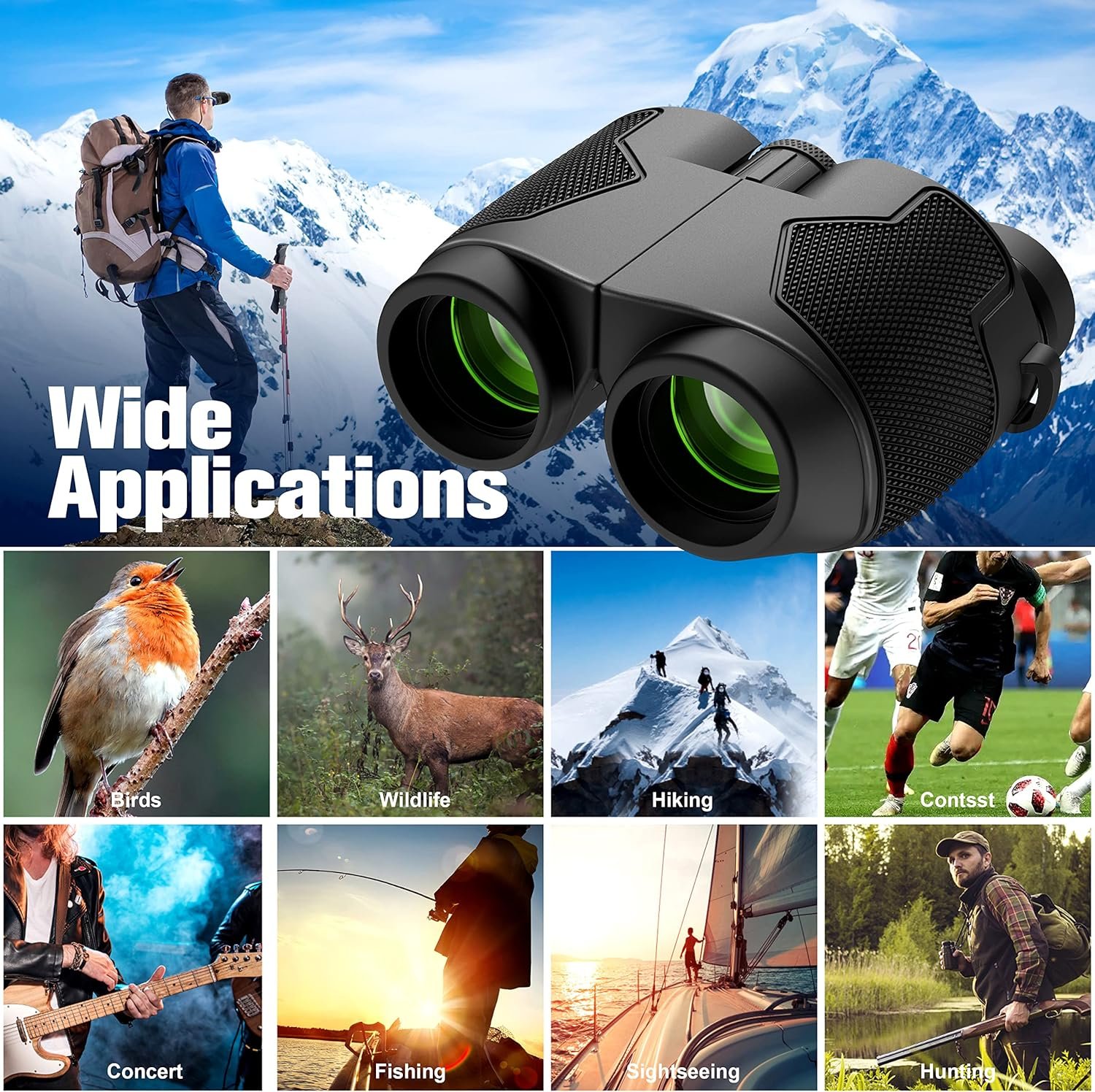 Description for 12x50 Binoculars with Clear Low Night Version for Adults and Kids, Large Eyepiece Waterproof Durable & Clear BAK4 Prism FMC Lens Binoculars for Bird Watching Hunting Travel