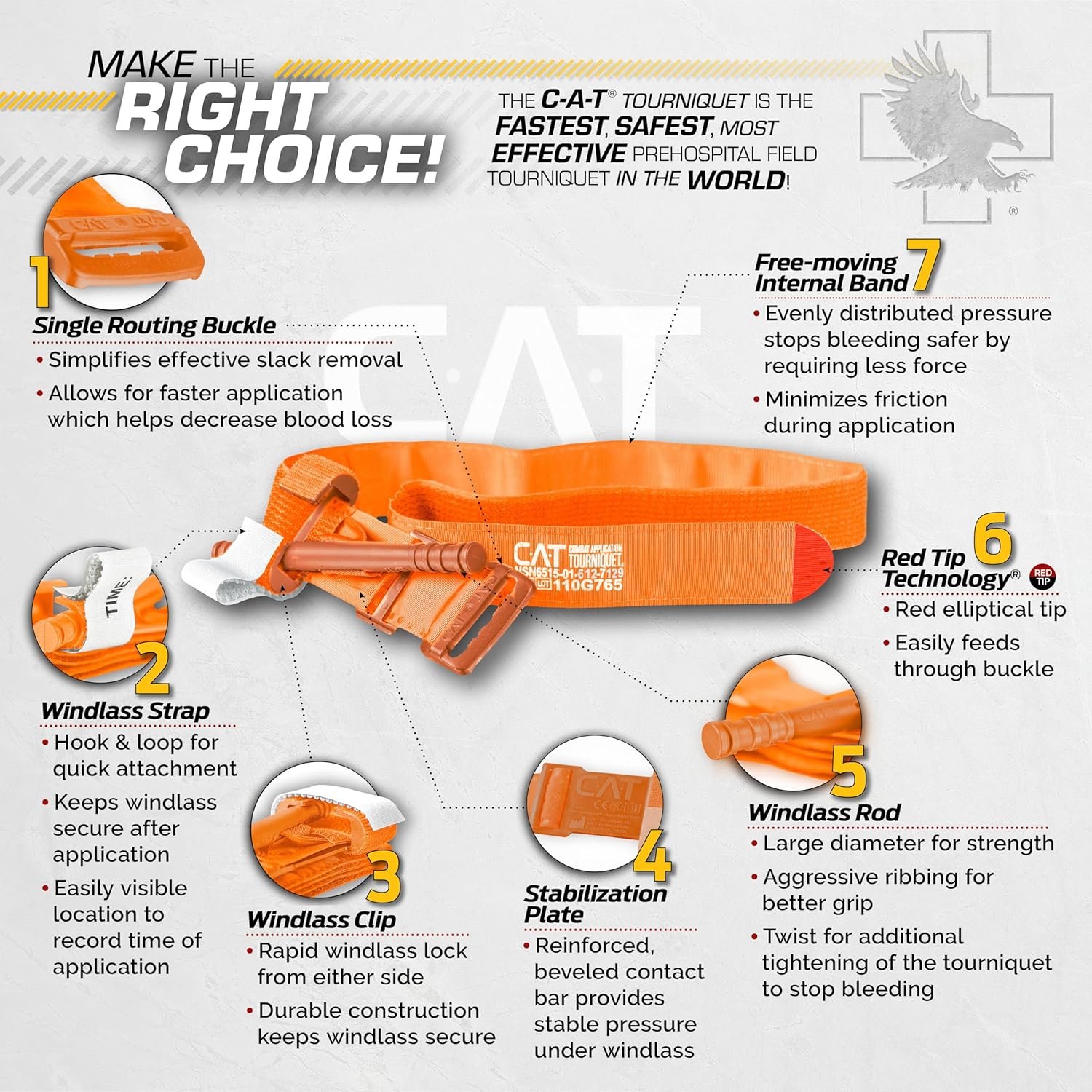 Description for North American Rescue C-A-T Combat Application Tourniquet (Orange) NAR Genuine Gen 7 CAT Military Issued