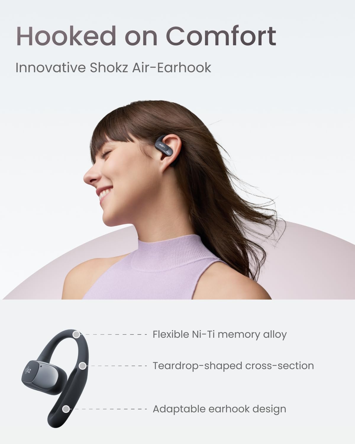 Description for SHOKZ OpenFit Air - Open-Ear Headphones, True Wireless Earbuds, Water Resistant, Secure Earhooks for Daily Use, Black