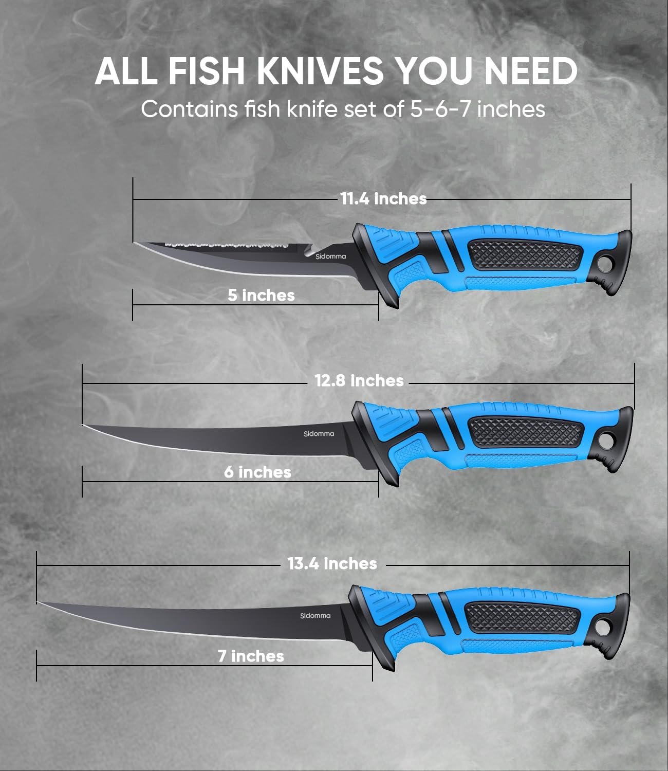 Description for Fillet Knife and Bait Knife Set Performance 5"-6"-7" Flex Razor Sharp Stainless-Steel Blade with Sheath for Filleting and Boning, Pro Fishing Gear and Equipment Tools