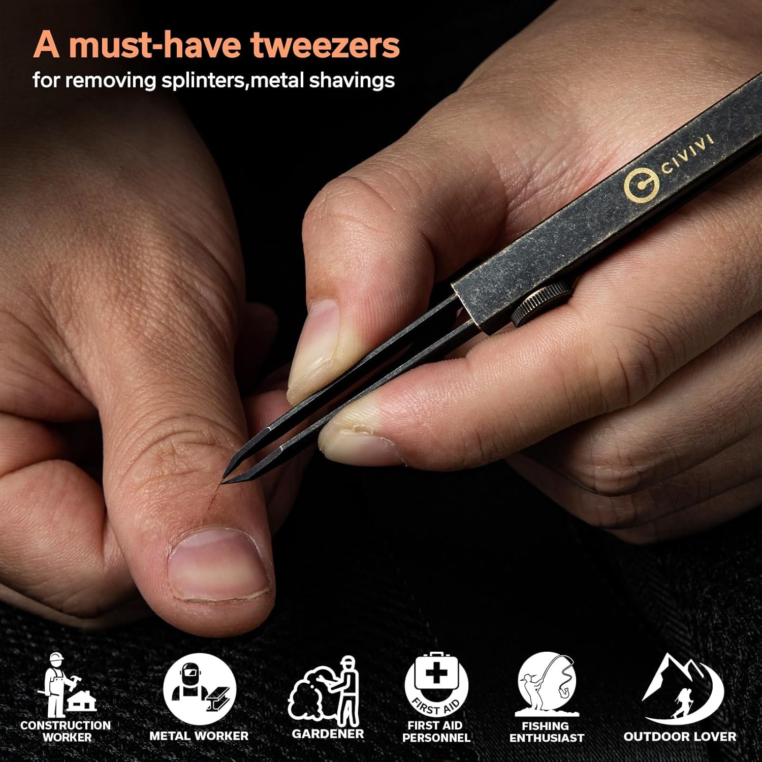 Description for CIVIVI Precision Tweezers for Splinters, Retractable Keychain Tweezers for Men Women EDC Carry, Tac-N-Tweeze Tweezers with Leather Sheath