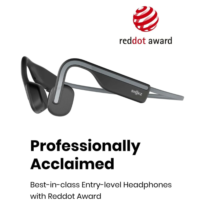 SHOKZ OpenMove - Open-Ear Bluetooth Sport Headphones, Bone Conduction Wireless Earphones, Sweatproof for Running and Workouts, with Sticker Pack, Grey