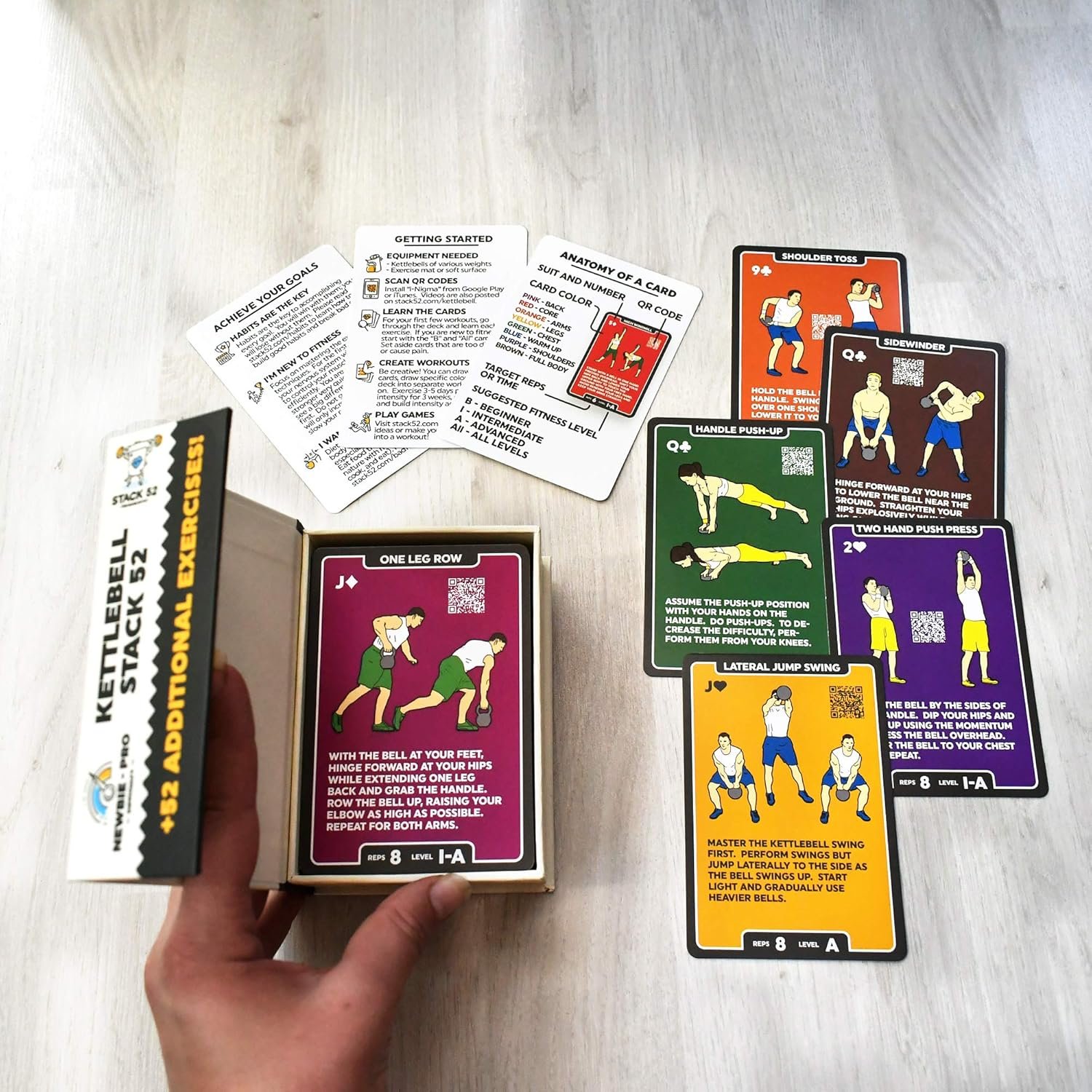 Kettlebell Exercise Cards. Workout Playing Card Game. Video Instructions Included. Learn Kettle Bell Moves and Conditioning Drills. Home Fitness Training Program. (2019 Mega Pack)