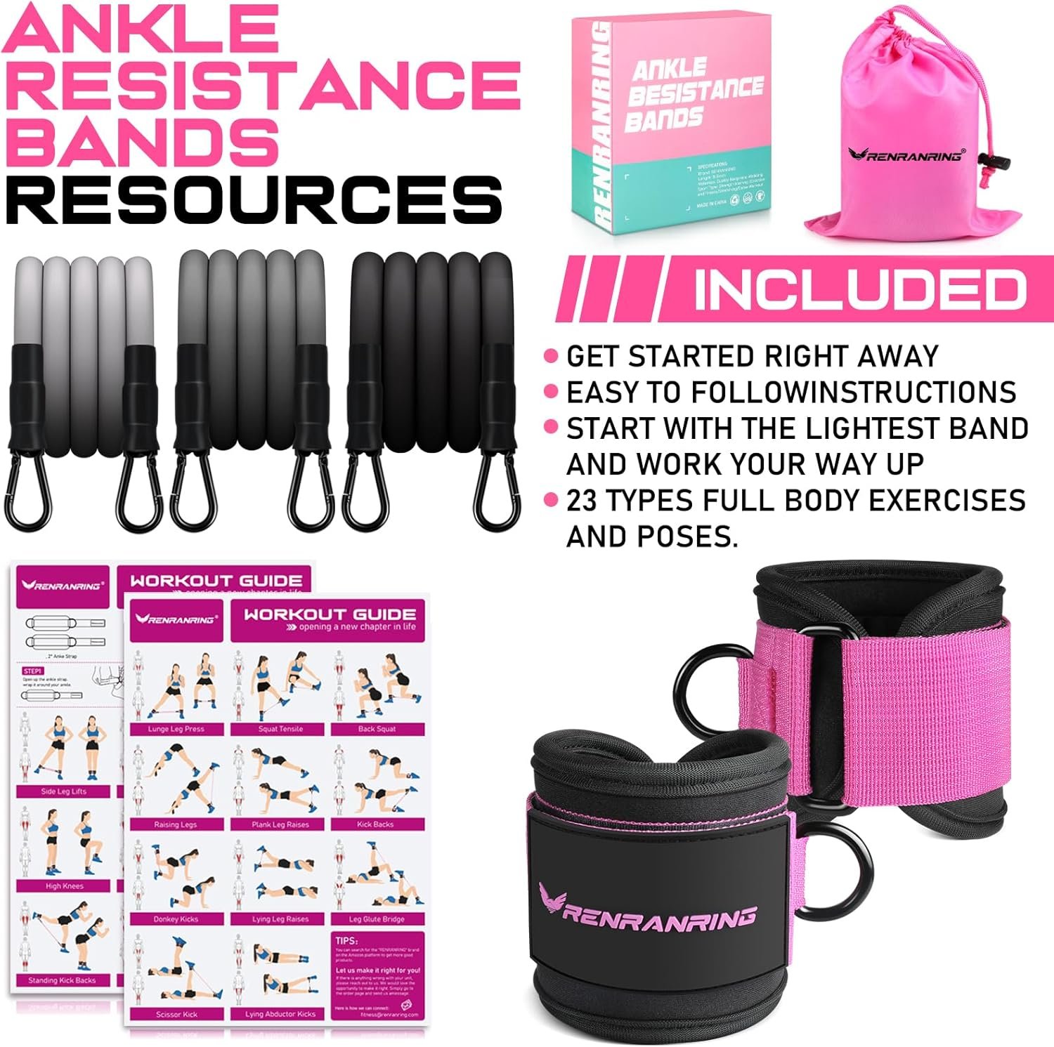 Ankle Resistance Bands, Ankle Bands for Working Out with Cuffs, Ankle Resistance Band, Glutes Workout Equipment, Butt Exercise Equipment for Women Legs and Glutes
