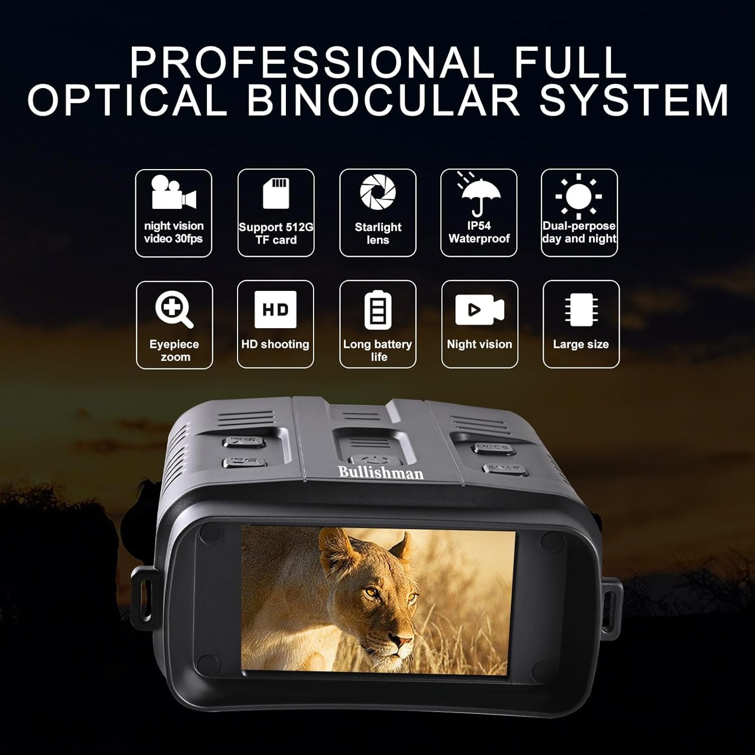 Night Vision Binoculars 4K Night Vision Goggles 1640FT 10X Optical Zoom Rechargeable with 3'' Screen and 128GB TF Card for Adults Bird Watching, Hunting