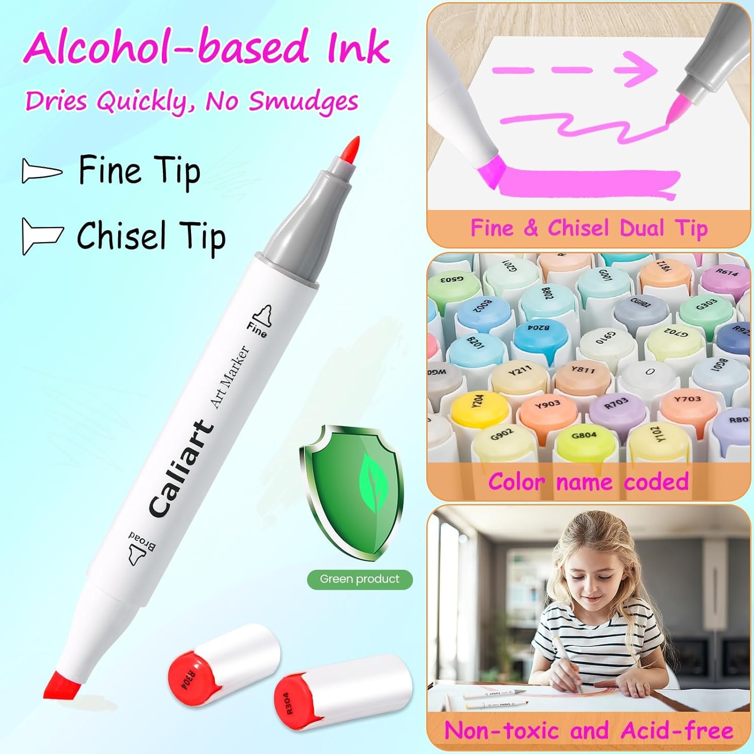 Caliart 100 Permanent Markers Set – Dual-Tip Coloring & Sketching Markers for Illustration, Journaling & Creative Outdoor Projects