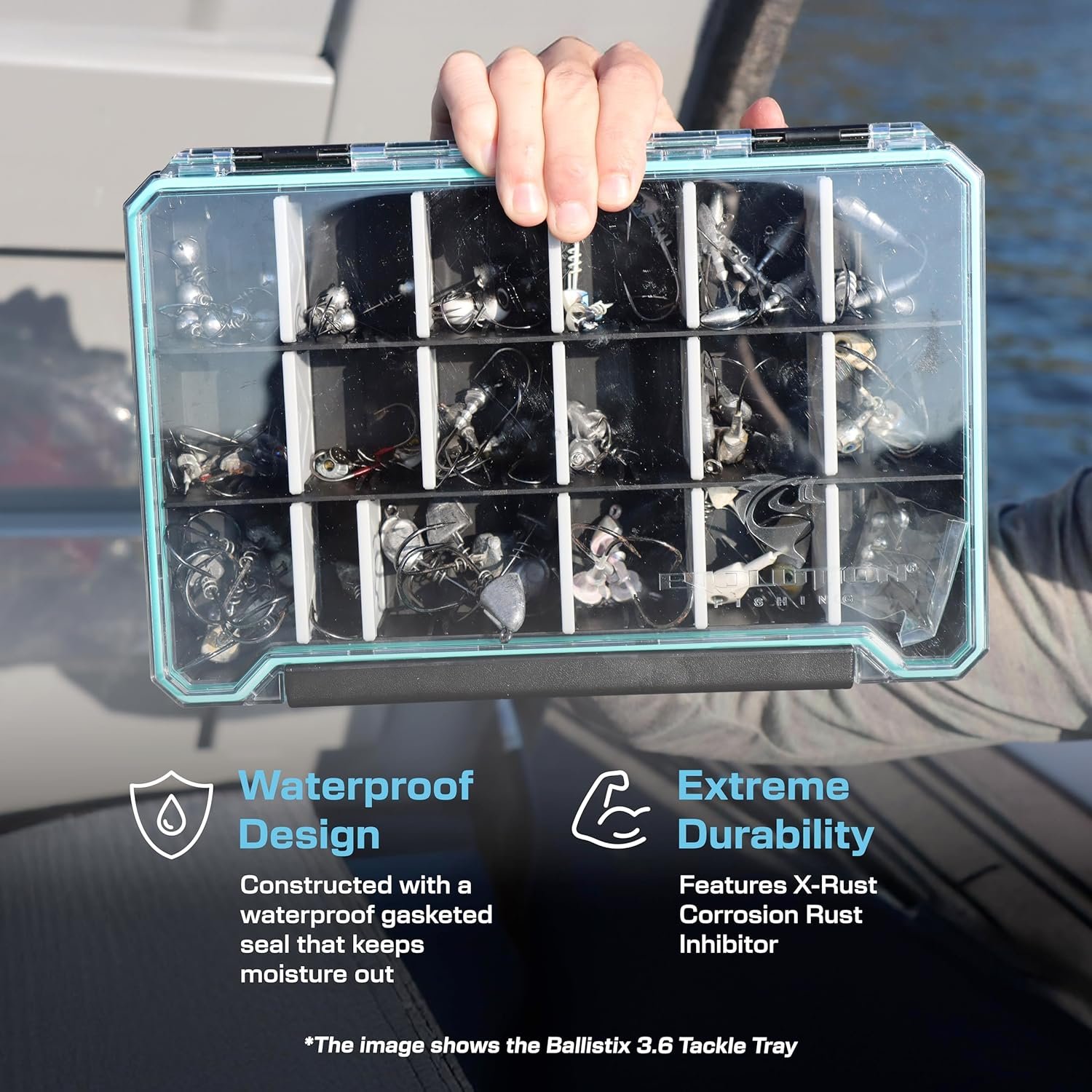 Fishing 3.7 Tackle Tray - Waterproof, Anti-Corrosion, Single Latch, Clear Polycarbonate Lid, Lure Box, Tackle Storage Box, Removable Dividers