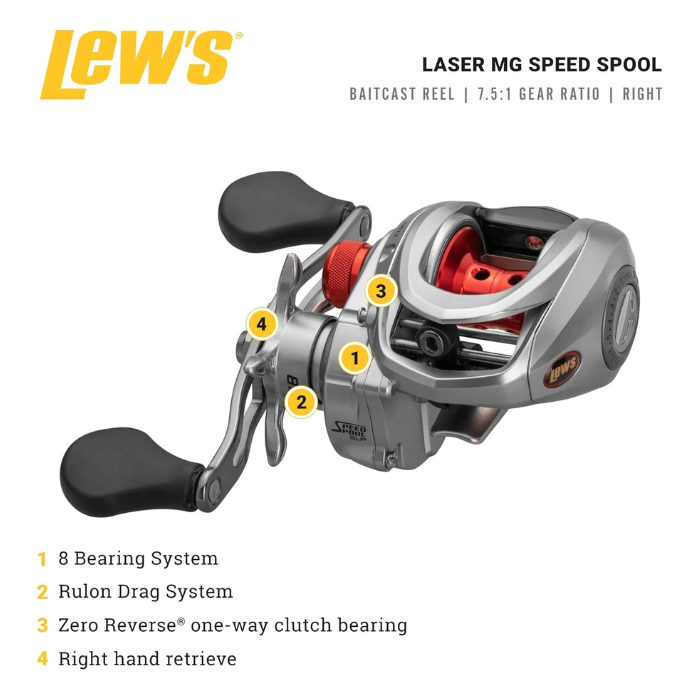 Lew’s Baitcast Fishing Reel – Right-Hand Retrieve Low Profile Casting Reel with Adjustable Braking System, Smooth Multi-Bearing Performance & Durable Construction for Freshwater Anglers
