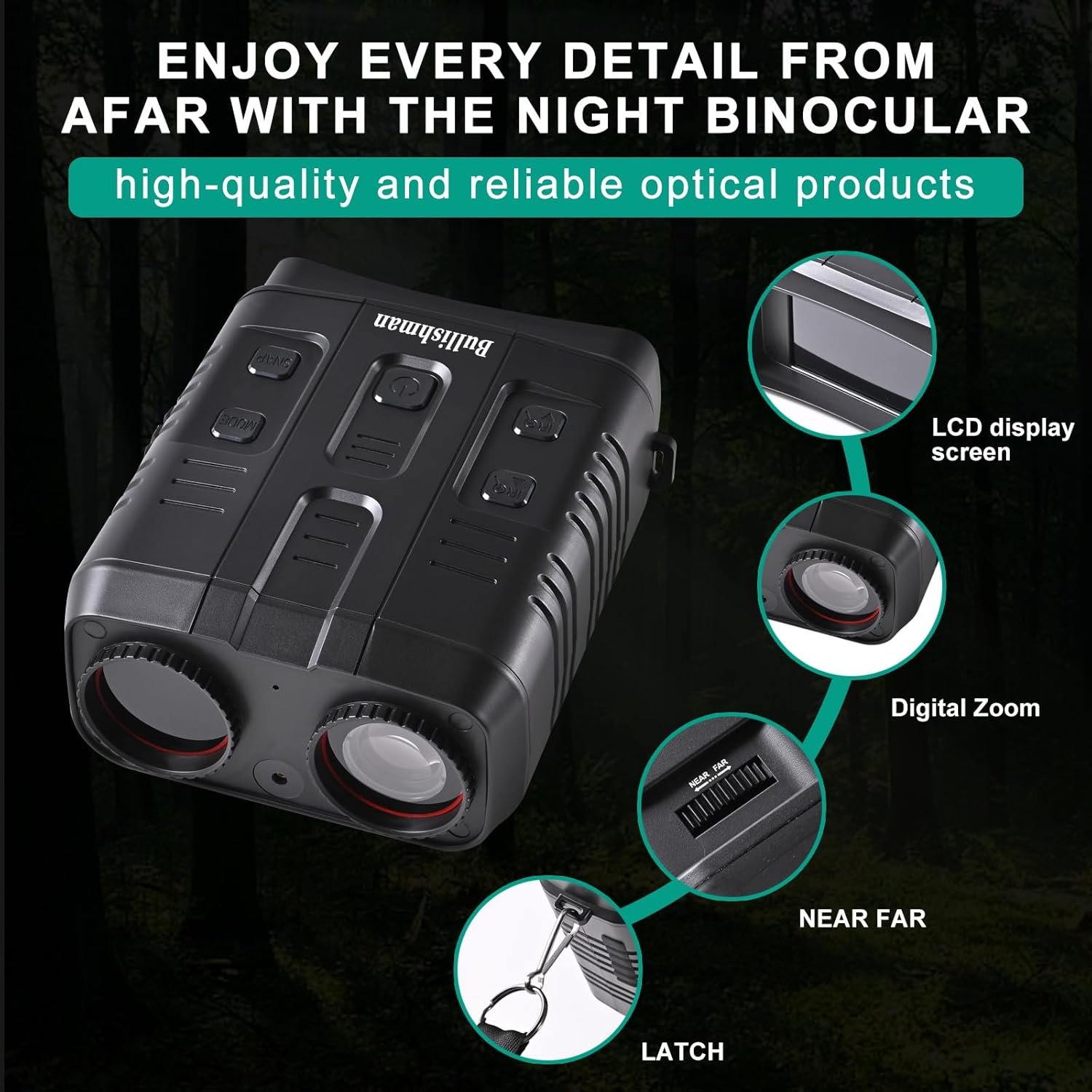 Night Vision Binoculars 4K Night Vision Goggles 1640FT 10X Optical Zoom Rechargeable with 3'' Screen and 128GB TF Card for Adults Bird Watching, Hunting