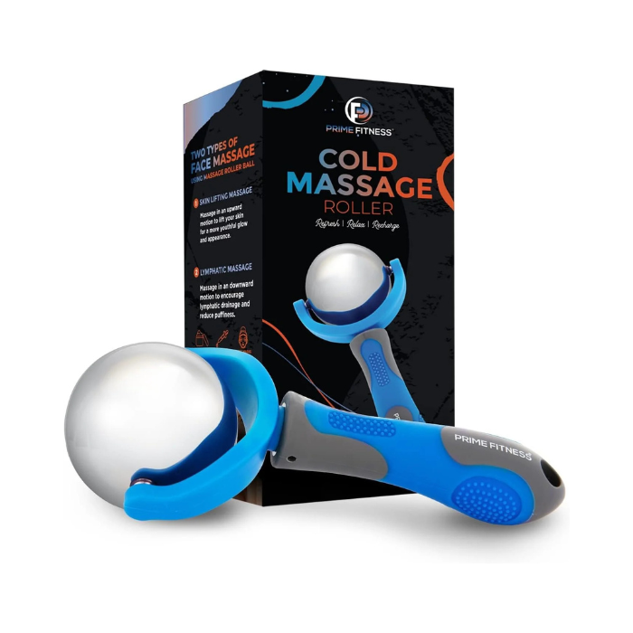 Blue Cold Massage Roller Ball with Handle – Reusable Stainless Steel Cryotherapy Roller for Hot & Cold Tissue Relief, Deep Tissue Trigger-Point Therapy
