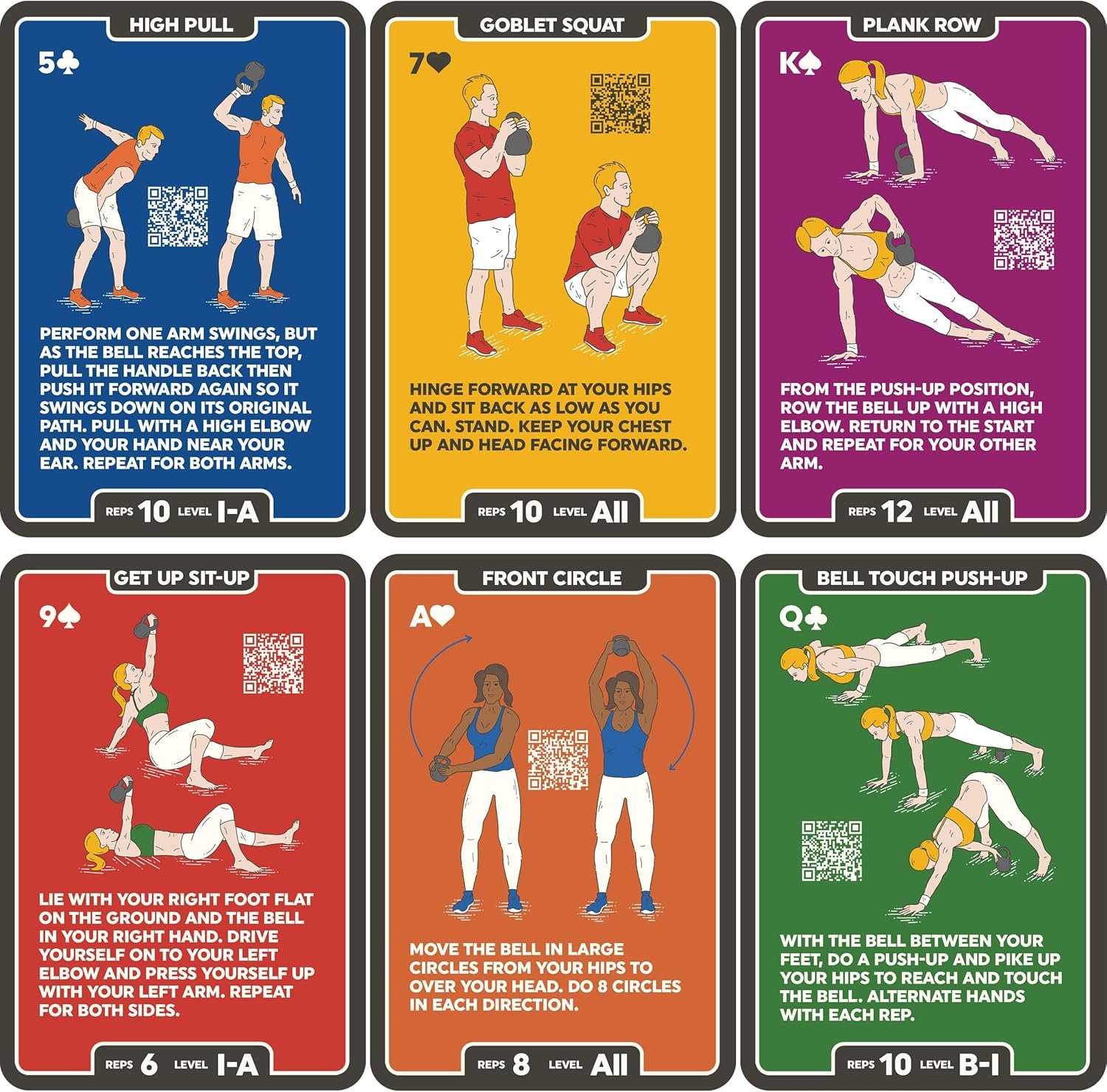 Kettlebell Exercise Cards. Workout Playing Card Game. Video Instructions Included. Learn Kettle Bell Moves and Conditioning Drills. Home Fitness Training Program. (2019 Mega Pack)