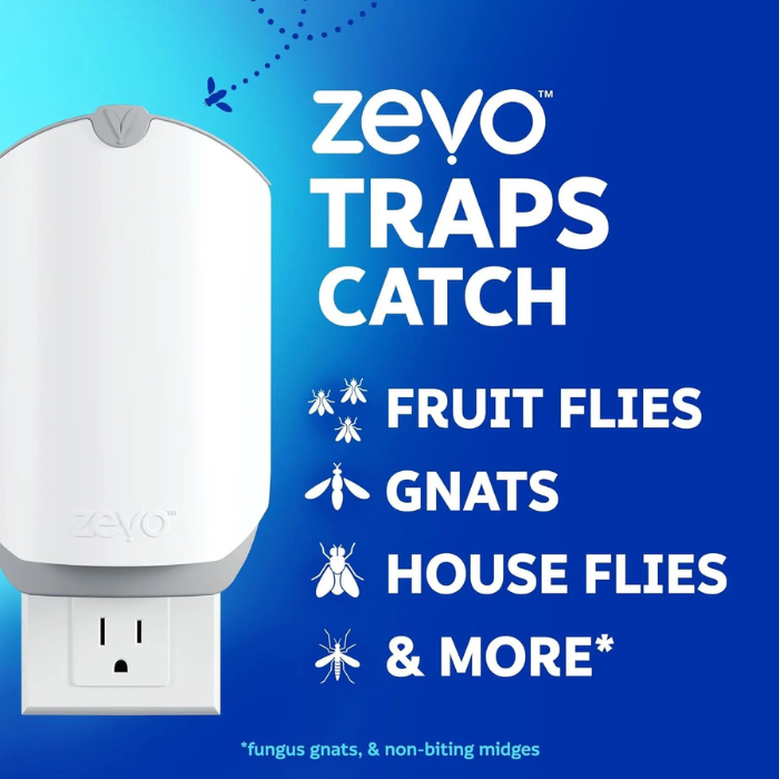 Zevo Flying Insect Trap Refill Cartridges – 3 Pack | Compatible with Zevo Plug-In Traps | Safe, Mess-Free Capture for Flies, Gnats & Fruit Flies