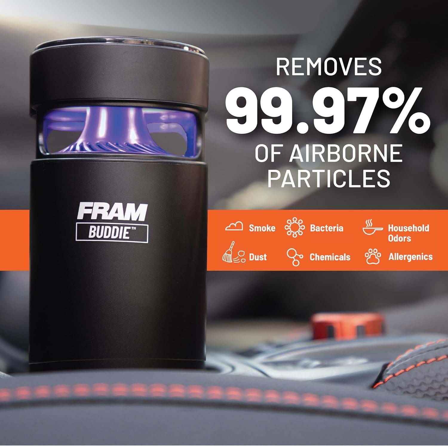 FRAM Buddie HEPA Air Purifier H13 Filtration & UV-C LED Sanitization, Cable-Free Rechargeable Portable Air Purifier for Home, Car, Office & Outdoor Travel