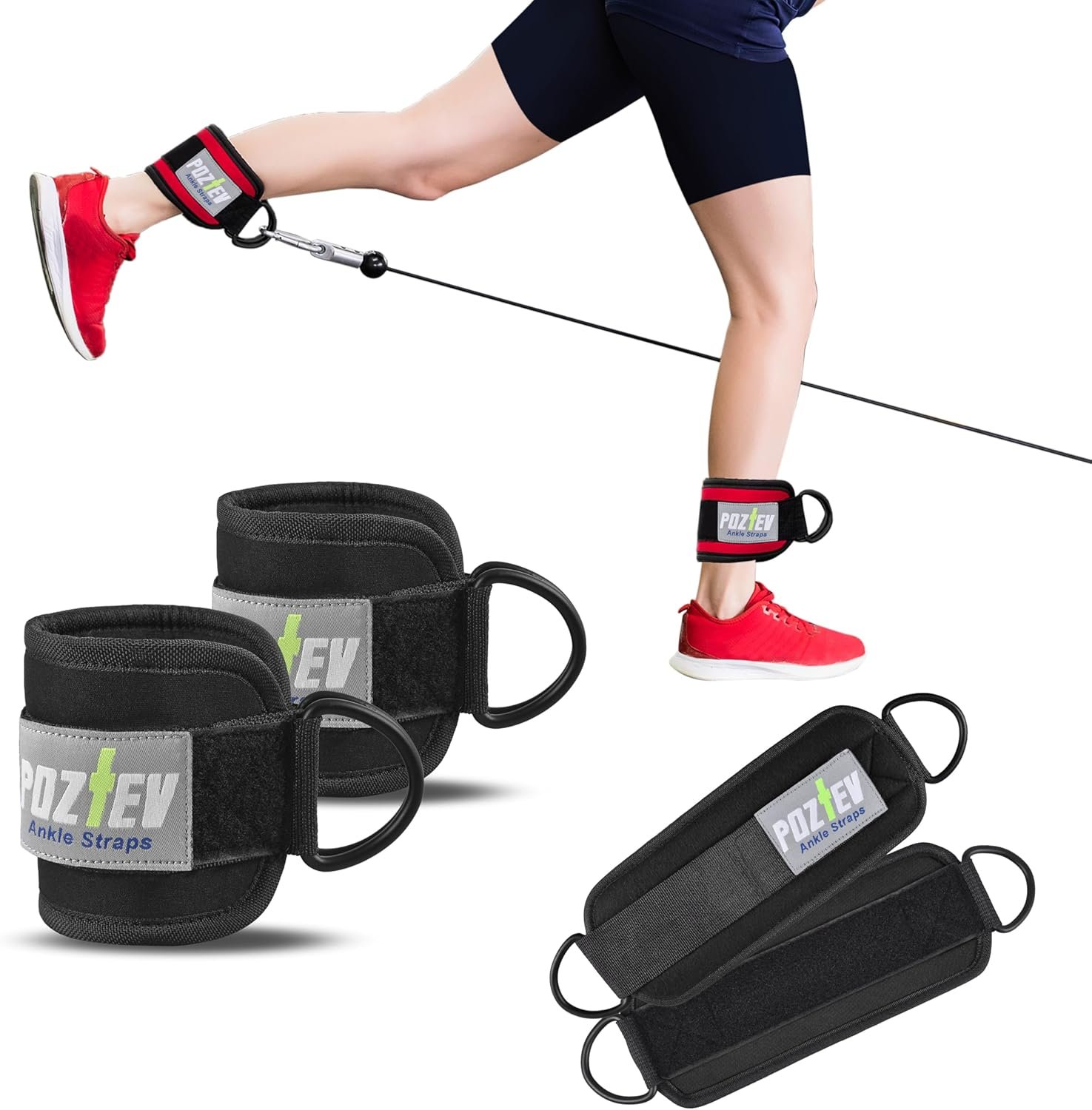 Ankle Straps for Cable Machine (PAIR) – Adjustable Padded Cuff Leg Straps Attachment, Ideal for Glute Workouts Leg Training Kickbacks