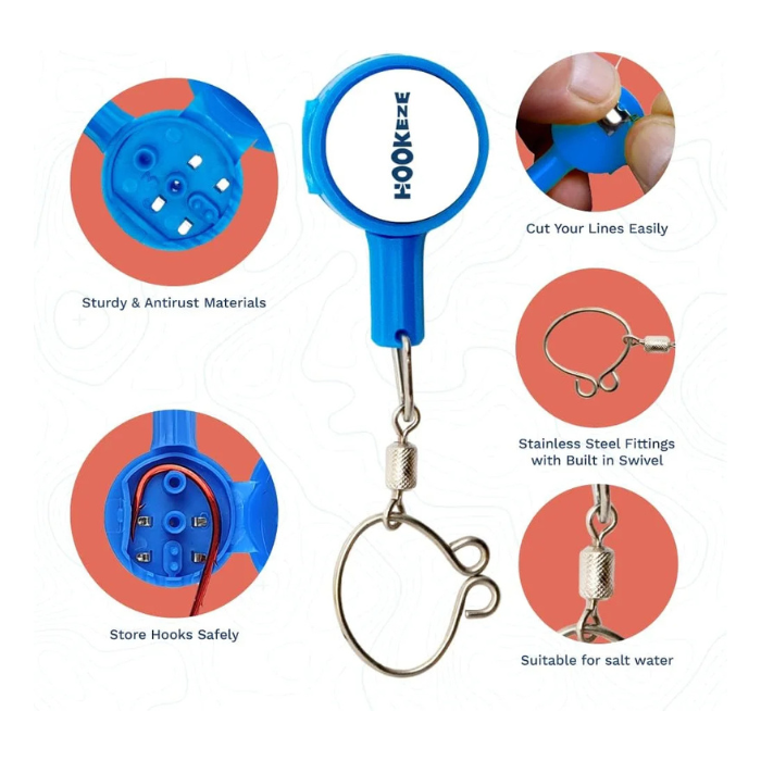Hook-Eze Fishing Knot Tying Tool – Multi-Function Hook Cover, Line Cutter & Hook Remover for Safe, Mess-Free Rigging