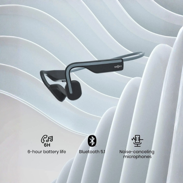 SHOKZ OpenMove - Open-Ear Bluetooth Sport Headphones, Bone Conduction Wireless Earphones, Sweatproof for Running and Workouts, with Sticker Pack, Grey